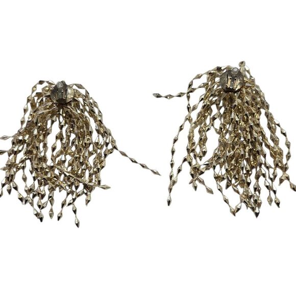 Vintage Gold Cascade Fringe Statement Clip-On Earrings – 4.12" - Picture 3 of 4